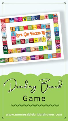 the drinking board game is on display in front of a green background with text that reads,