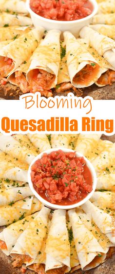 an image of quesadilla rings with salsa in the middle and on top