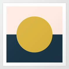 a yellow circle on a pink and blue background art print by design expresso, available in multiple sizes