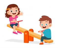 two children are playing on an seesaw