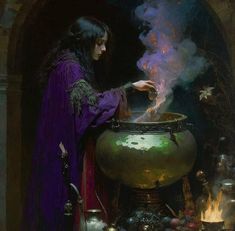 witchy cauldron brewing / cool toned whimsigoth halloween witchcore Witch School Aesthetic, Fortune Teller Aesthetic, Dragons Aesthetic, Creepy Creatures, Goddess Aesthetic, Mystery School, Art Noir, Art Study, 다크 판타지