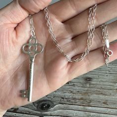 Authentic Tiffany Sterling Silver Vintage Key Pendant Tiffany Key Necklace, Tiffany Key Pendant, Silver Key Pendant Necklace, Vintage Key Necklace Jewelry, Key Necklace Vintage, Vintage Keys, Key Necklace, Key Pendant, Pretty Jewellery