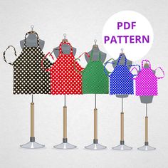 four different aprons on top of each other with the words pdf pattern above them