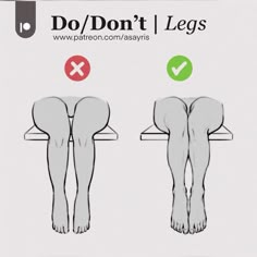 the back view of a person's legs with two different signs above them that say do / don't leg