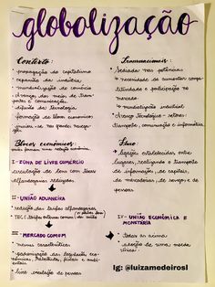 a piece of paper with the words globabiloga written in purple ink