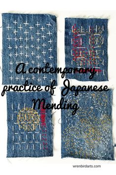 three pieces of cloth with the words contemporary practice of japanese embroidery