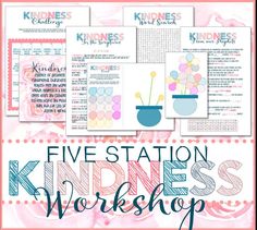 the five station worksheet is shown with pink flowers and blue vases