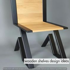 a wooden chair sitting on top of a black metal frame with wood slats design ideas