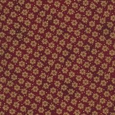 a red and gold wallpaper with small white flowers on the bottom half of it