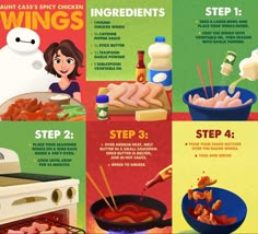 the instructions for how to cook chicken wings in an oven and on the stove top