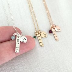 Personalized Sisters Necklace, Initial Necklace, Sister Jewelry, Big Sister, Little Sister, Gemstone Necklace, Gift for Sister, Bar NecklaceThis listing is for one necklace.Available in Sterling Silver, 14K Gold Filled and 14K Rose Gold FilledPlease be sure to drop an initial and month of birthstone in the note box at checkout.Specification:. Bar size 16 x 3.2mm. Heart size 7mm. Natural Birthstone from 2.5mm - 4mm. Comes in a satin pouch. Length includes jump ring, and clasp.IMPORTANT:Usually je Jewelry For Sisters, Sister Necklace For 3 Jewelry, Sister Jewelry For 3, Sister Necklace For 2, Sister Necklace Set, Big Sister Necklace, Necklace Sister, Sisters Necklace, Les Pogues