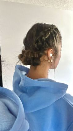 How To Do A Bun For Sports, Powderpuff Hair Ideas, 2 Braids Into 2 Buns, Weightlifting Hairstyles, 2 French Braids Into A Bun, Hairstyles To Workout In, Soccer Bun Hairstyles, Braids Into Bun Hairstyle, Updo Hairstyles School