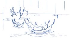 a drawing of two vases in the water with drops of rain coming down on them