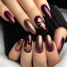 Maroon Nail, Almond Acrylic, November Nails, Fancy Nails Designs, Polish Colors, Luxury Nails, Fall Nail Designs