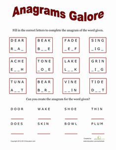 the words in this worksheet are called anagrams galore, and have been