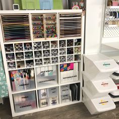 the craft room is organized and ready to be used as storage space for all kinds of supplies