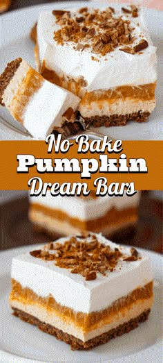 no bake pumpkin dream bars on a white plate