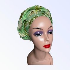 This beautiful headscarf is made from  Damask Brrocade. Suitable for all season.  Great for Wedding parties, church and other special occasions Style - Pre-styled  Auto Gele Headscarf  Ready to wear. This fashion turban is designed with comfort and style in mind, it is easy to wear, no tying involved, wear on your head like a hat and you are ready to go. This Auto Gele Head tie is versatile, and it compliments every outfit.  Care: Dry clean  Ready to wear No tying, No pining, No hassle  Size - O Summer Wedding Adjustable Headwrap, Summer Wedding Headwrap, Adjustable Green Headpiece For Church, Elegant Church Headwrap In Headband Style, Elegant Wedding Headpieces One Size, Adjustable Summer Wedding Headwrap, Elegant Church Headwrap Headband, Elegant Turban For Church, Fitted Headband Headscarf For Party