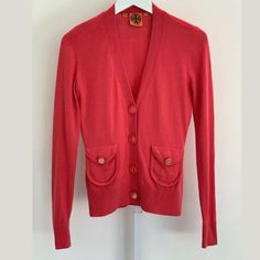 Brand: Tory Burch Style: Cardigan With Button Detail Material: Unknown, Fabric Tag Removed, There Is Stretch, Soft & Doesn't Feel Like Wool Lined: No Color: Light Coral Watermelon Tone Women's Size: Xs Approximate Measurements: Chest: 34" Waist: 30" Width Of Base Hem: 31" Shoulder To Underarm: 7.25" Shoulder To Base Sleeve Hem: 24.75" Back Of Collar To Base Hem: 23" Condition: Very Good Condition, Worn Twice, Some Faint Balling, Color Came Out Brig Coral Cardigan, Toned Women, Light Coral, Style Cardigan, Fabric Tags, No Color, Button Detail, Color Light, Feel Like