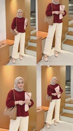 Outfit Kampus Hijab Casual, Outfit Celana Cream Hijab, Outfit Kuliah Hijab, Mom Clothing Style, Kulot Pants Outfit Hijab, Kuliah Outfit, Outfit Celana, Ootd Sweater, Outfit Ngampus