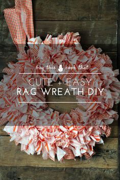 an orange and white rag wreath with text overlay