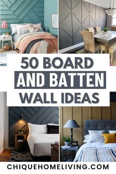 a collage of photos with the words 50 board and batten wall ideas