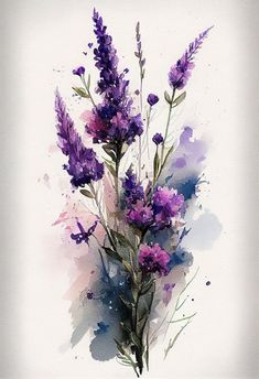 watercolor painting of purple flowers on white background