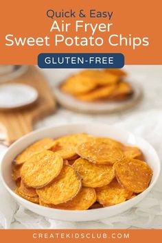 sweet potato chips in a bowl with the title quick and easy air fryer sweet potato chips