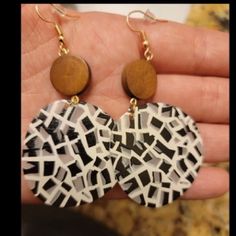 Gorgeous Pair Of Unique Luxury Boutique Earrings, That You Will Be Sure To Receive Many Compliments On! Monochrome Earrings Crafted With Brown Wooden Circles And Black , Gray And White Geometric Patterned Circles 3/$30 Or Buy 2, Get 1 Free On All Jewelry Items From My Closet! (Free Item Will Be Of Equal Or Lesser Value) I Will Honor The Better Deal (3/$30 Or B2g1) Check Out My Other Unique Boutique Jewelry! Boutique Quality Alloy, Hypoallergenic, Lead Compliant & Nickel Free (Great For Sensitive Wooden Painted Earrings, Boutique Earrings, Black Heart Earrings, Lotus Jewelry, French Hook Earrings, Painted Earrings, Jewelry Boutique, Earring Ideas, Premier Designs Jewelry