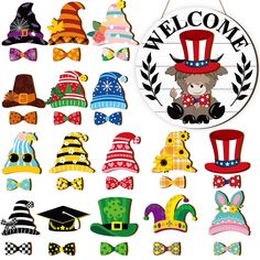 a bunch of hats and bow ties on a white background with the words welcome to america