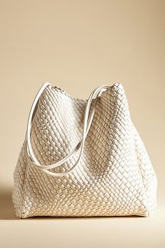 The By Anthropologie Hollace Tote is crafted in a woven design. This tote features top handles and is made from polyurethane. Women Boho Style, Best Beach Bag, Summer Needs, Shopping Tote Bags, Woven Leather Tote, Summer Tote Bags, Work Essentials, Finding My Style, Summer Tote