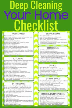 a green cleaning checklist with the words deep cleaning your home