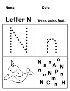 the letter n worksheet for children to learn how to write and draw letters