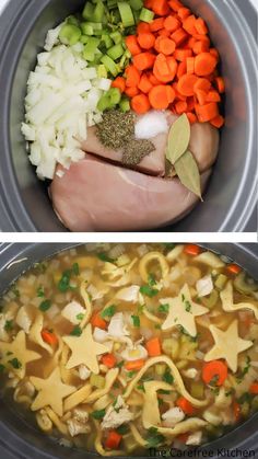 two pictures showing different types of food being cooked in an instant pot and then cooking