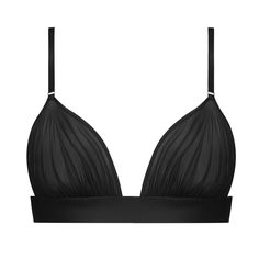 Triangle bra MAISON CLOSE Nuit Fauve Elegant Summer Bra With Removable Pads, Transparent Material, Triangle Bra, Deep Neckline, All Black, Lingerie, Bra, Black