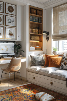 small home office, guest bedroom, home office inspo, guest bedroom inspo Reading Corner In Home Office, Great Room Office Combo, Small Home Office Bed, Small Living Spaces Ideas, Daybed Desk Combo, Guest Room Designs, Small Office With Window, Single Guest Bedroom Ideas, Bedroom Into Home Office