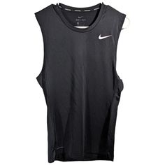 the nike tank top is black and has a white stripe on the side, while it sits