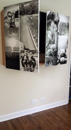 four black and white photos hanging on the wall