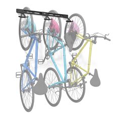 HEAVY-DUTY BIKE STORAGE: Koova Bike Rack is a sturdy, easy space-saving storage system for bikes and helmets; constructed to last a lifetime, simple to mount on a garage or shed wall.. EASY INSTALL: Includes hardware needed to mount in minutes - from bikes with training wheels, cruisers to mountain bikes, neatly store your bikes and helmets out of the way.. INDESTRUCTIBLE: Built to last, each steel component is cut and powder coated; our innovative design supports the bike’s weight while rubber encased hook cradles without damaging the rim, tires or spokes.. Koova Bike Rack 3-Bike Horizontal Bike Hook Rubber in Black | KV-BIKE3-V1 Wall Mounted Bike Storage, Garage Wall Organizer, Bike Rack Garage, Wall Mount Bike Rack, Bike Rack Wall, Bike Hooks, Sport Rack, Bike With Training Wheels, Bike Wall Mount