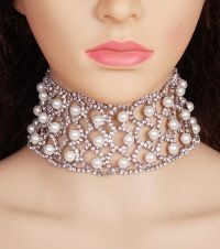 Silver Rhinestone and Pearl Choker Silver Rhinestone