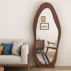 PRICES MAY VARY. 【Unique Design】Irregular full length mirror is an extraordinary addition to your home, the wavy design of the mirror adds a touch of modernity and artistic flair, provide 2 color options: brown and black, catering to different home styles and personal preferences, making it a standout piece in your home decor. 【Perfect Size】 63" x 24" perfect size for you to see your entire figure from head to toe, fits all decors and creates the illusion of a wider space. Save a space, the rugg Wall For Bedroom, Leaning Against Wall, Full Length Mirror Wall, Full Body Mirror, Mirror Hanging, Memphis Design, Body Mirror, Length Mirror, Full Length Mirror