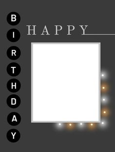 a happy birthday card with lights around it