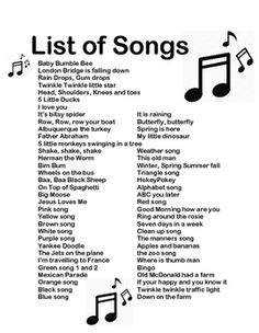 the list of songs for children