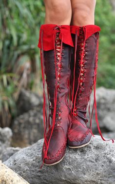 Leather Boots For Women, Red Leather Boots, Shop Boots, High Leather Boots, Thigh Boot, Red Boots, Knee High Leather Boots, Slouchy Beanie, Leather Boot