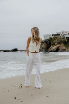 Linen pants, white linen pants, drawstring linen pants, 100% linen, summer outfits, beachy outfit, fashion, clothing Beachy Clothes Aesthetic, Knit Open Vest, Cute Beach Photos, Aussie Outfits, Linen Pants Black, Drawstring Linen Pants, Beachy Clothes, Linen Pants White, Linen Summer Outfits