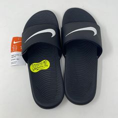 Nike Kids/Womens Kawa Slide Sandal New Never Been Worn Size 7y / 8.5 Womens Black Slippers With Removable Insole For Vacation, Casual Black Sport Sandals For Beach, Black Slip-on Sport Sandals For Vacation, Black Summer Slippers With Round Toe, Black Round Toe Summer Slippers, Black Open Toe Summer Slippers, Nike Casual Synthetic Flip Flops, Nike Black Slide Sandals, Nike Casual Slide Flip Flops