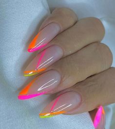 Orange Nail, Neon Nails, Fancy Nails, Chic Nails, Nail Polishes, Best Acrylic Nails, Long Acrylic Nails