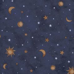 an image of the night sky with stars and crescents on blue groundclothe