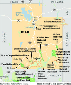 a map showing the location of many national parks in utah and other parts of the united states