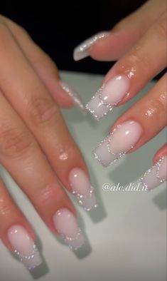 Glitter French Nails, French Tip Acrylic Nails, Long Acrylic Nails Coffin, Acrylic Nails Coffin Pink, Long Square Acrylic Nails, Bling Acrylic Nails, Acrylic Nails Coffin Short, Short Acrylic Nails Designs